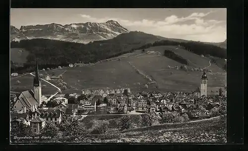 AK Degersheim, Teilansicht mit Kirche und Säntis