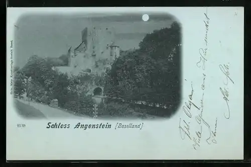 Mondschein-AK Basel, Schloss Angenstein