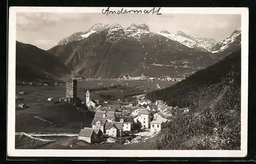 AK Hospenthal, Ortsansicht gegen Andermatt und Oberalp