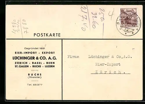 AK Buchs /Rheintal, Firma Lüchinger & Co. A. G., Eier-Import und Export