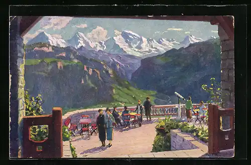 Künstler-AK Interlaken, Hotel & Grand Restaurant Harderkulm