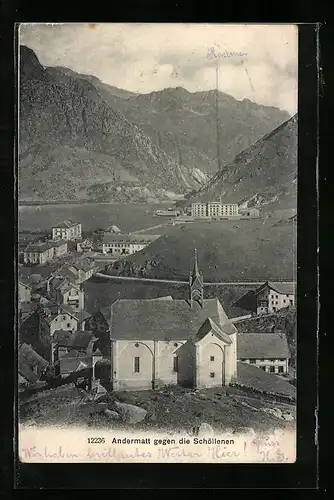AK Andermatt, Ortsansicht gegen die Schöllenen