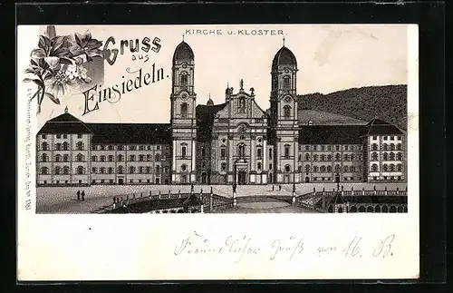 Lithographie Einsiedeln, Kirche und Kloster