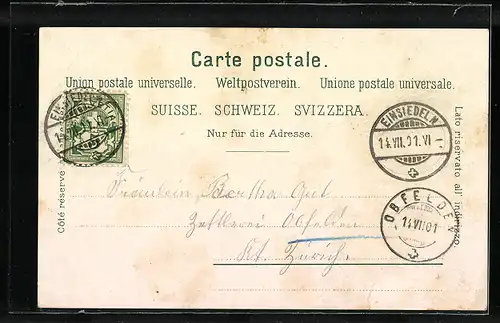 Lithographie Einsiedeln, Kirche und Kloster