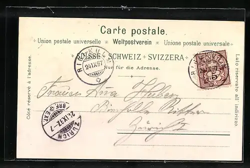 Lithographie Rigi, Hotels, Rigi-Bahn und Alpenpanorama