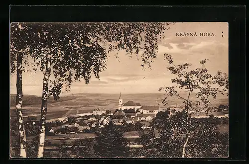 AK Krásná Hora, Teilansicht aus der Vogelschau