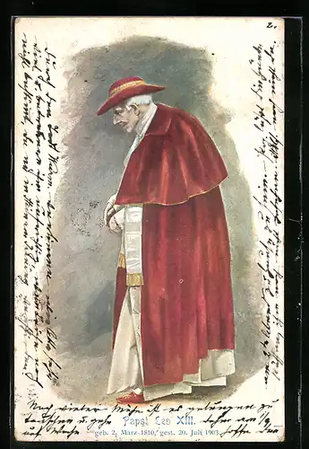 AK Papst Leo XIII. im roten geistlichen Gewand mit Hut