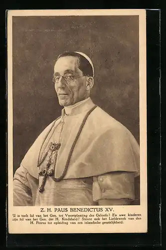AK Papst Z. H. Paus Benedictus XV mit Kreuz