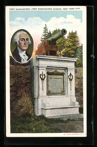 AK Fort Washington, Kanone und Denkmal George Washington in New York City