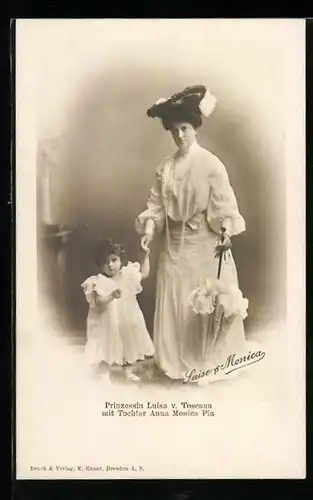 AK Prinzessin Luisa v. Toscana mit Tochter Anna Monica Pia in weissen Kleidern