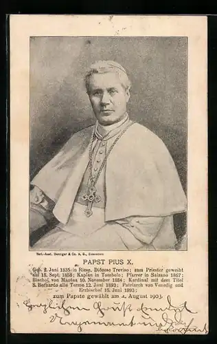 AK Papst Pius X. mit Kreuzkette