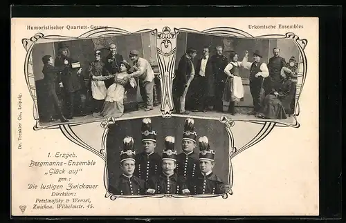 AK Zwickau, 1. Erzgebirgisches Bergmanns-Ensemble Glück auf, Mehrfachansicht, Bergbau