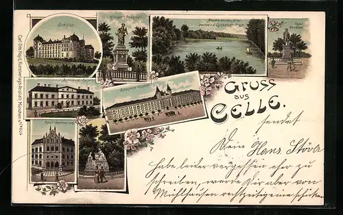 Lithographie Celle, Schloss, Artillerie-Kaserne, Infanterie-Kaserne