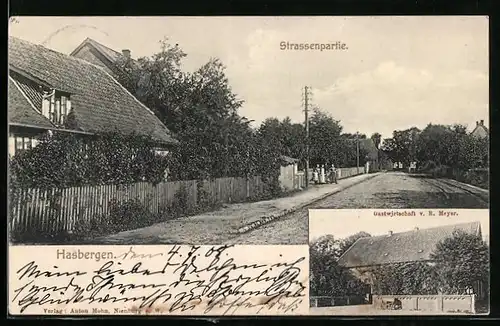 AK Hasbergen, Gasthaus von R. Meyer, Strassenpartie