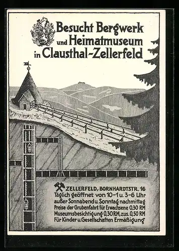 AK Clausthal-Zellerfeld, Bergwerk mit Heimatmuseum in der Bornhardtstr. 16, Bergbau