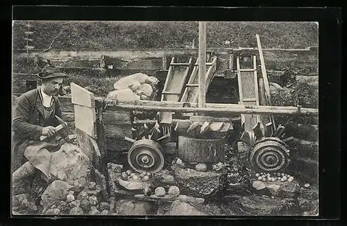 AK Berchtesgaden, Marmorkugelmühlen der Almbachklamm, Kugelhauer