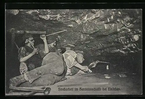 AK Eisleben, Strebarbeit im Hermannschacht, Bergbau