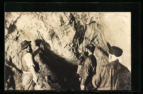 Foto-AK Freiberg /Sa., Arbeiter in den Erzgruben 1906, Bergbau