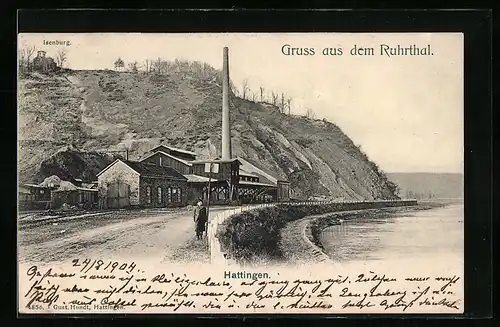 AK Hattingen /Ruhrthal, Uferpartie mit Isenburg