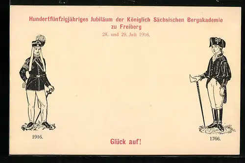 Künstler-AK Freiberg, Festpostkarte zum hundertfünfzigjährigen Jubiläum der Königlich Sächsischen Bergakademie 1916