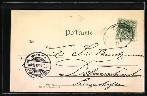 Lithographie Varel, Landwirtschaftsschule, Rathaus, Post