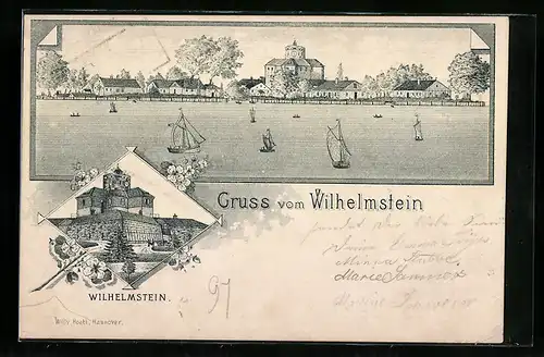 Lithographie Wilhelmstein, Totale und Nahansicht der Feste