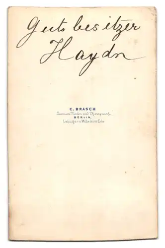 Fotografie C. Brasch, Berlin, Portrait Gutsbezitzer Haydn im Anzug mit Vollbart