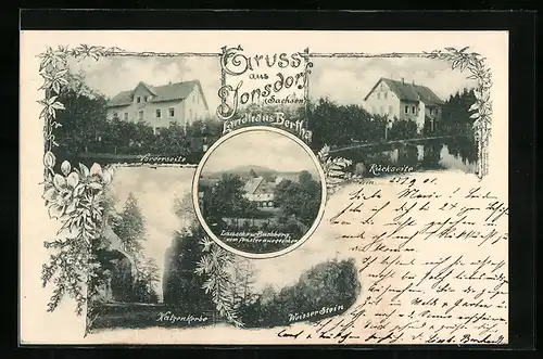 AK Jonsdorf /Sachsen, Landhaus Berta, Rückseite, Lausche u. Buchberg vom Fenster aus gesehen