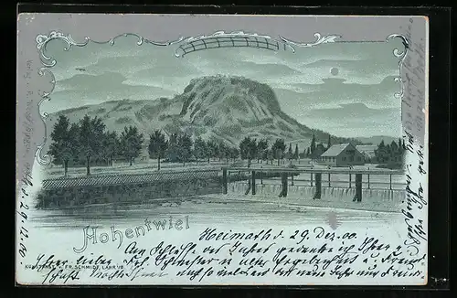 Mondschein-Lithographie Hohentwiel, Panorama