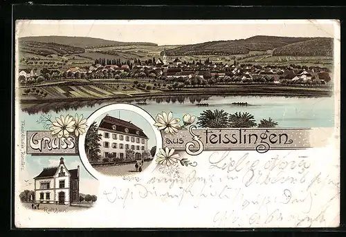 Lithographie Steisslingen, Teilansicht, Schloss, Rathaus
