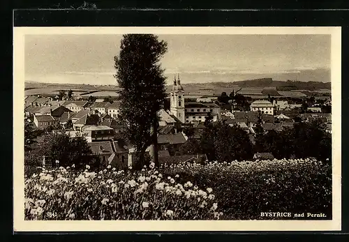 AK Bystrice nad Pernst, Ortsansicht aus der Vogelschau