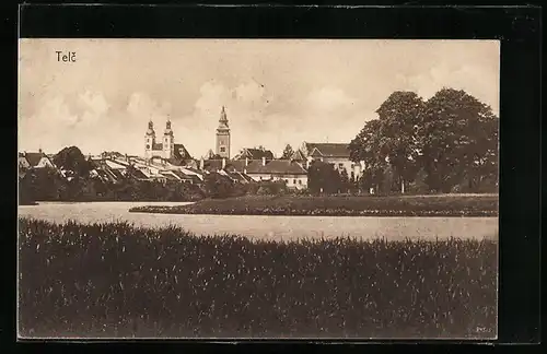 AK Telc, Flusspartie mit Blick zur Kirche