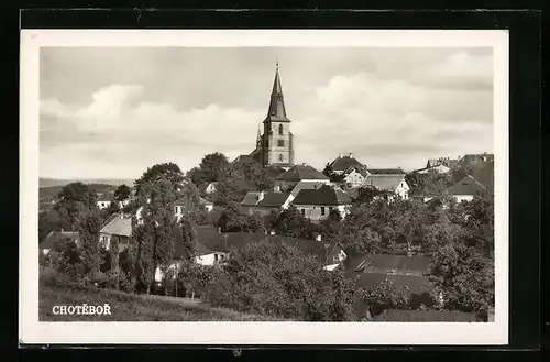 AK Chotebor, Panorama mit Kirche