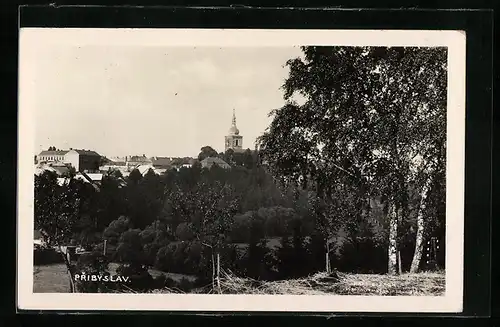 AK Pribyslav, Teilansicht mit Kirchturm