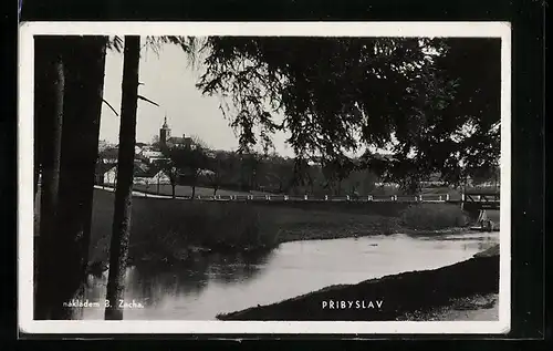 AK Pribyslav, Blick über den Fluss auf den Ort