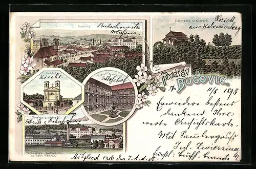 Lithographie Bucovice, Továrna a nádrazi, Kostel, Nádvori zámku