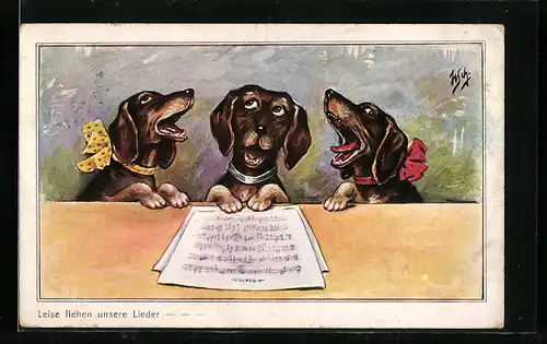 Künstler-AK Willi Scheuermann: Dackel singen leise ihre Lieder