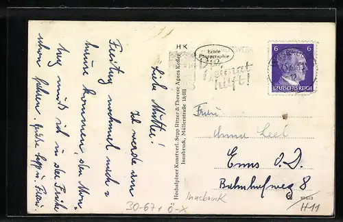 AK Innsbruck, Blumenteufel des Weltkrieges 1914-1918, Statue eines Soldaten in Uniform