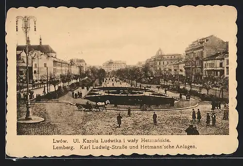 AK Lwów / Lemberg, Karl Ludwig-Strasse und Hetmann`sche Anlagen