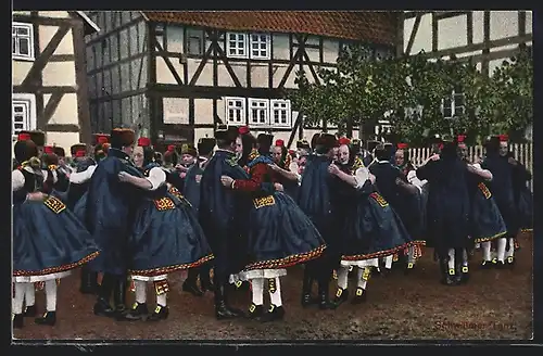 AK Paare beim Schwälmer Tanz, hessische Tracht