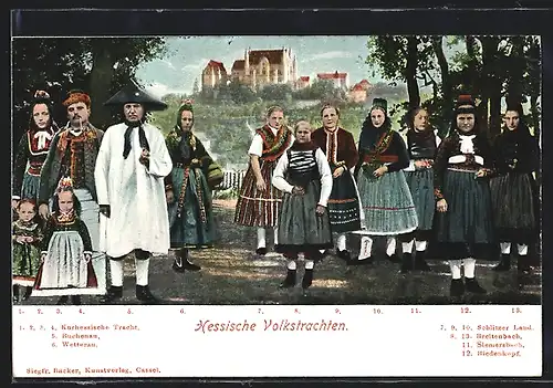 AK Menschen in hessischen Volkstrachten, hessische Tracht