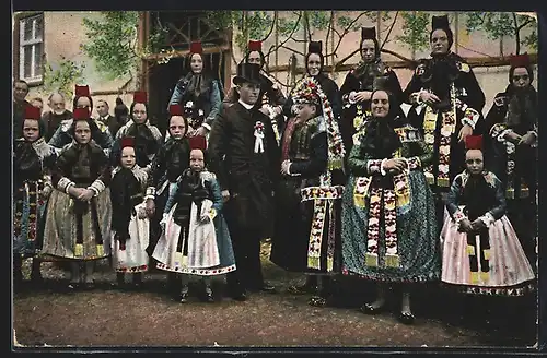 AK Hochzeitsfest, hessische Trachten