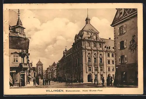 AK Villingen, Hotel Blume-Post in der Bickenstrasse