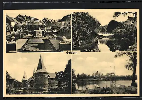 AK Geldern, Am Ehrenmal, Schloss Haag, Freibad