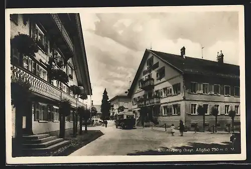 AK Simmerberg, Gasthaus z. Adler von Georg Dietrich mit Strassenpartie