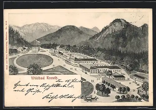 AK Bad Kreuth, Ortspartie mit Bergen