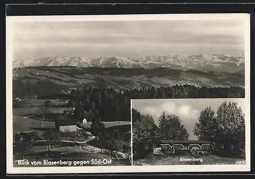 AK Scheidegg, Gaststätte Blasenberg und Blick vom Blasenberg gegen Südost