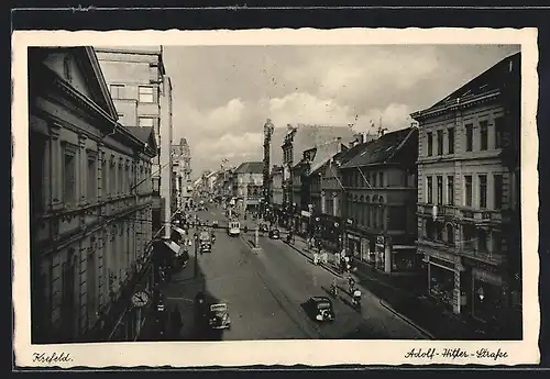 AK Krefeld, Strassenbahn in der Strasse