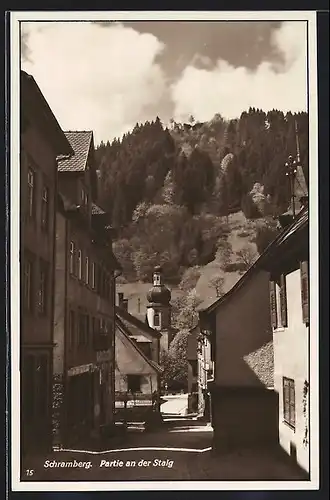 AK Schramberg, Partie an der Staig mit Kirchturm