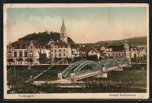 AK Tuttlingen, Brücke vor dem Evangl. Vereinshaus